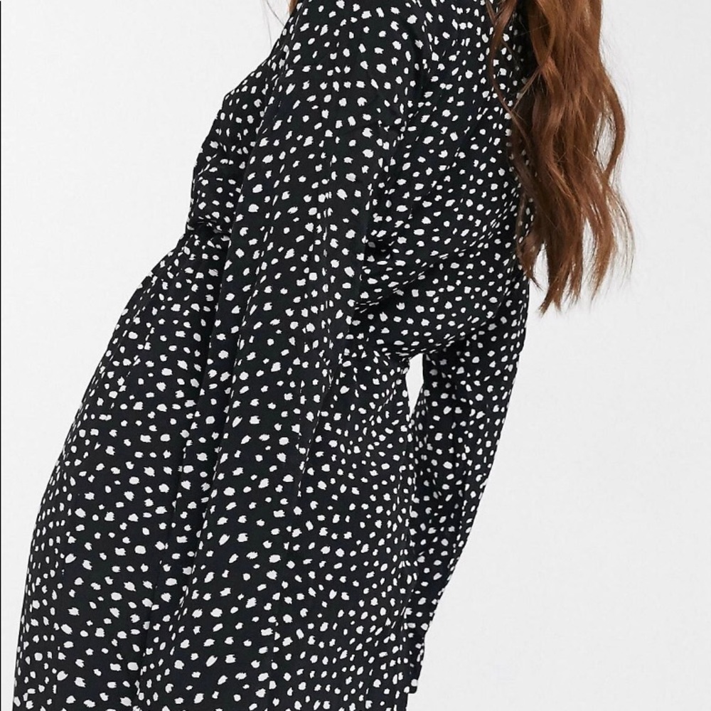 Long sleeve polka dot shirt dress